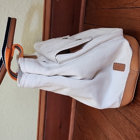 ‼️NWOT Pottery Barn White and Orange Seacliff Canvas Tote with Striped Handles - Picture 9 of 17